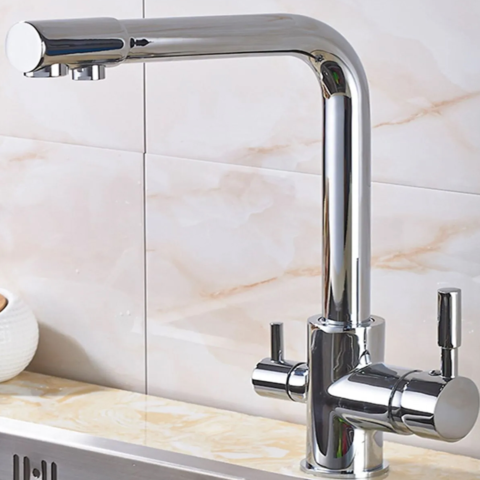 Arıtma Çıkışlı 3 Yollu Musluk Mutfak Eviye Bataryası